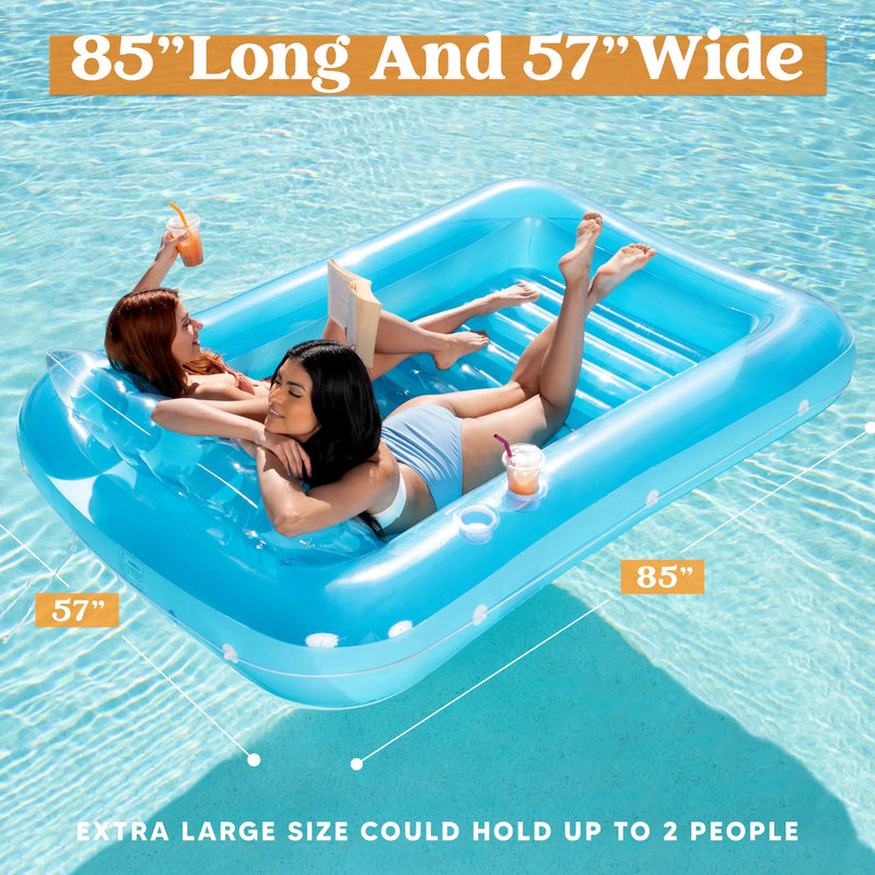 Sloosh-XL Inflatable Tanning Pool Lounge Float, 85inx 57inExtra Large Sun Tan Tub Adult Pool Floats Raft