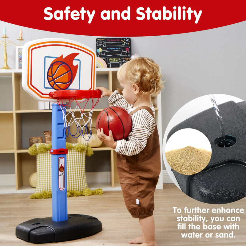 Toddler Basketball Arcade Game Set, Adjustable Basketball Goal with 4 Balls for Kids