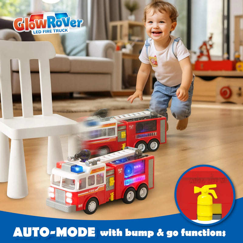 Toddler Fire Truck Toy with 4D LED Projections Sirens