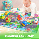 Toy Cars for Toddlers, 8 PCS Rubber Cartoon Cars with Play Mat