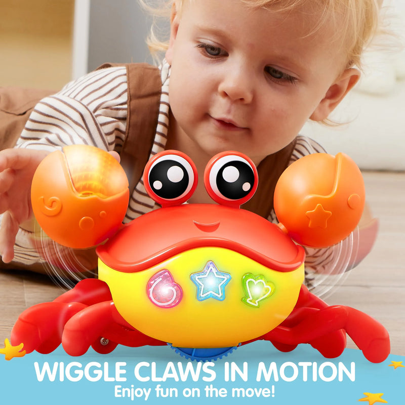 Tummy Time Toy for Boys Girls, Interactive Crab Toy with Intelligent Sensor, Dancing Crab Auto-Avoiding Obstacles