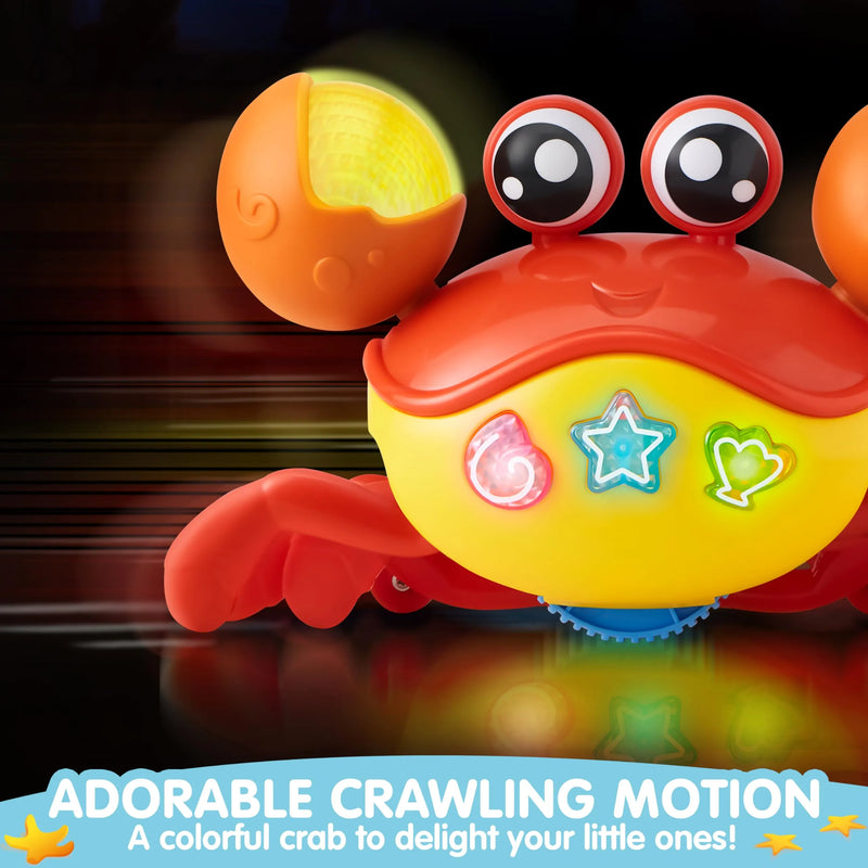 Tummy Time Toy for Boys Girls, Interactive Crab Toy with Intelligent Sensor, Dancing Crab Auto-Avoiding Obstacles