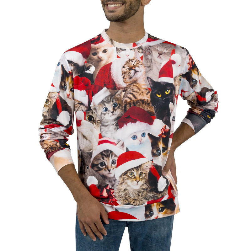 Unisex Loose Christmas Sweatshirt, Cute Kitten Pullover Ugly Christmas Sweater