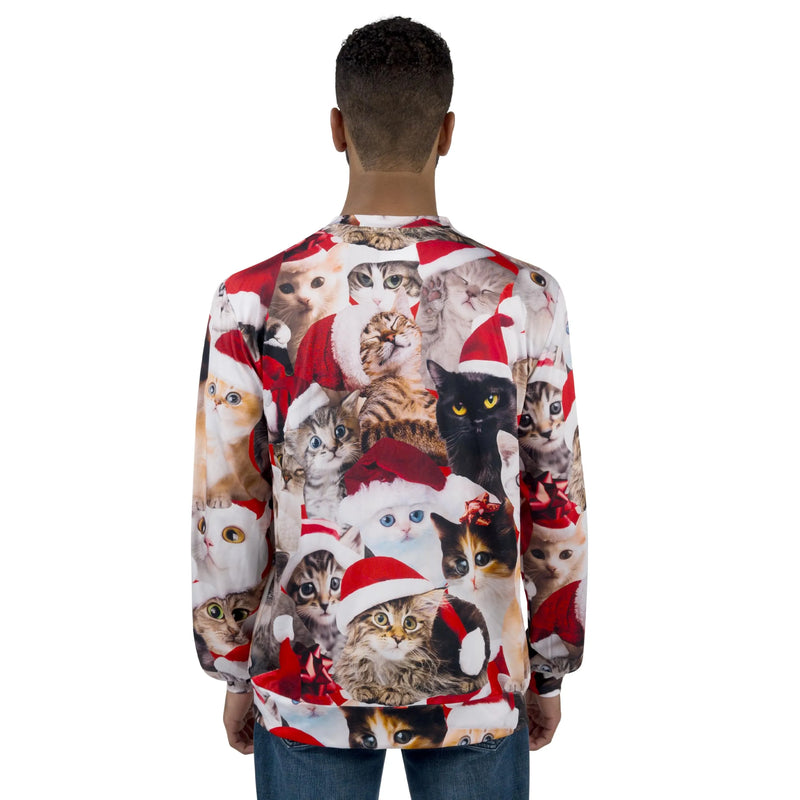 Unisex Loose Christmas Sweatshirt, Cute Kitten Pullover Ugly Christmas Sweater
