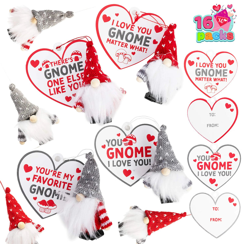 16Pcs Kids Valentines Cards with Gnomes Plush Gnomes-Classroom Exchange Gifts