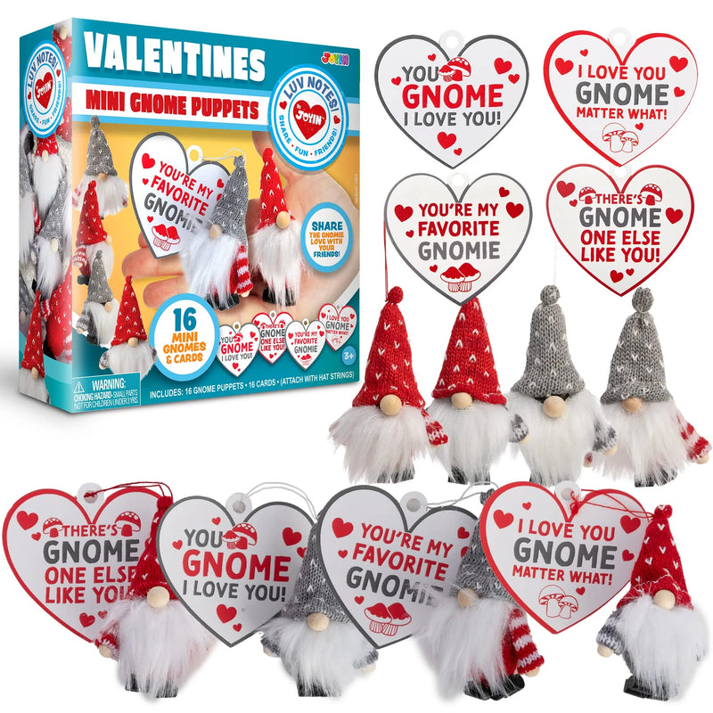 16Pcs Kids Valentines Cards with Gnomes Plush Gnomes-Classroom Exchange Gifts