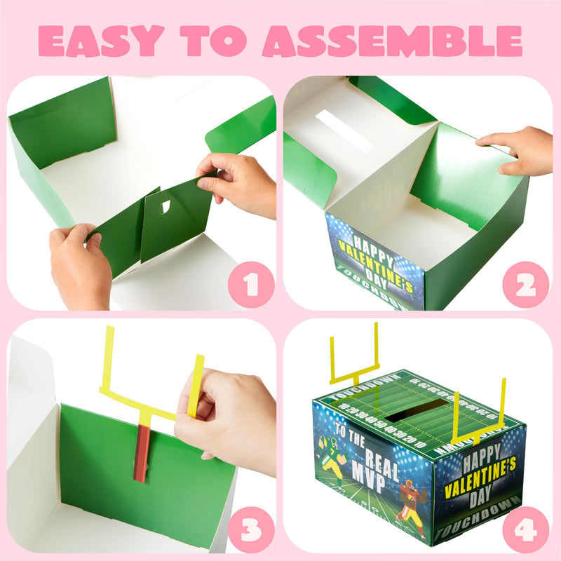 Valentine Boxes Football Classroom Mailbox with Cards for Kids - 4 Des