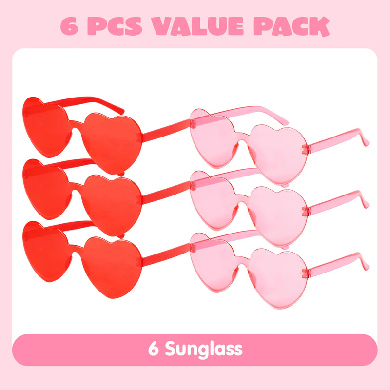 6Pcs Valentine’s Day Heart Shape Rimless Sunglasses