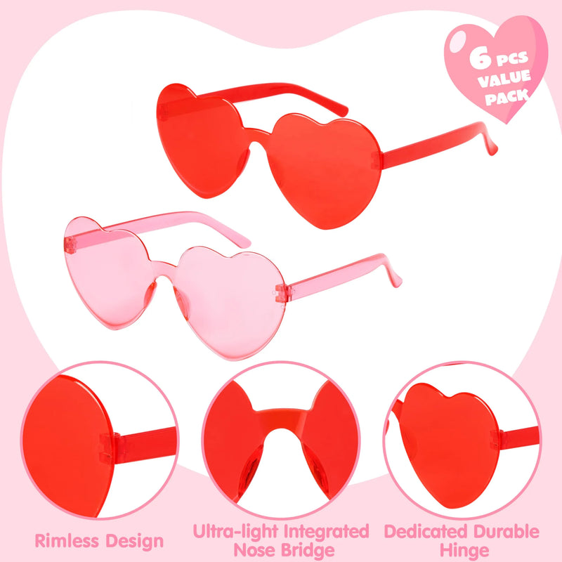 6Pcs Valentine’s Day Heart Shape Rimless Sunglasses