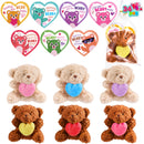 Valentine's Day Party Favors Bulk 24 Pack, Plush Teddy Bears Holding Hearts with Cards