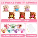 Valentine's Day Party Favors Bulk 24 Pack, Plush Teddy Bears Holding Hearts with Cards
