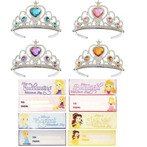 28Pcs Kids Valentines Cards with Princess Headband Crowns