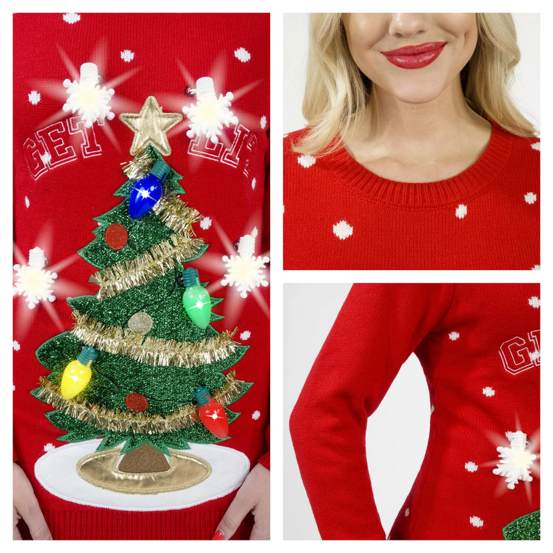 Woman Ugly Sweater Dress with 3D Christmas Tree and Novelty Light