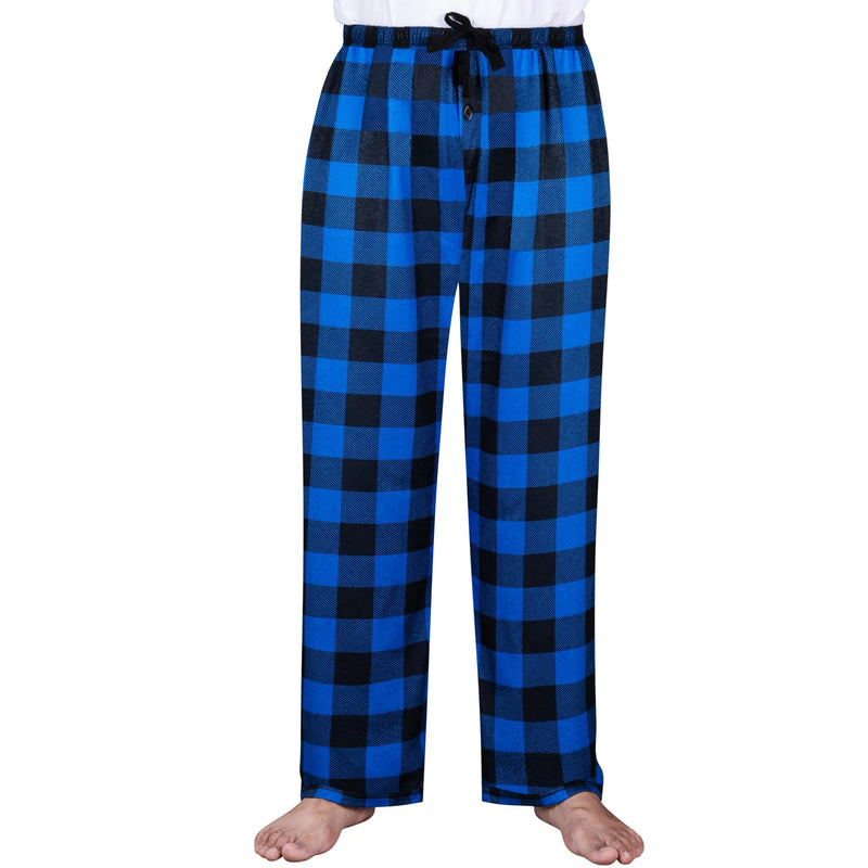 Blue and Black Plaid Pajama Pants, Polar Fleece Christmas Pajama Pants