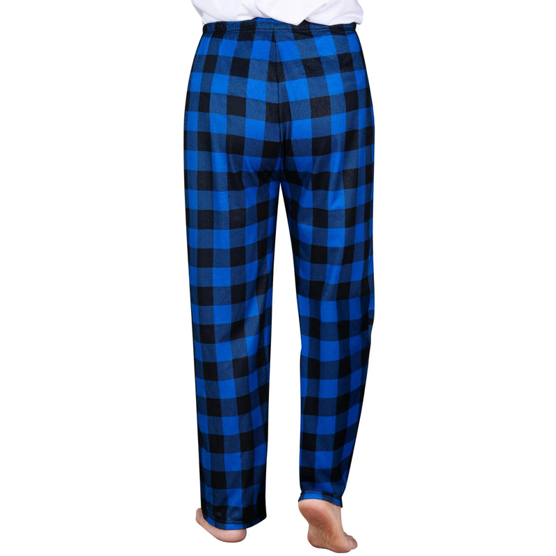 Blue and Black Plaid Pajama Pants, Polar Fleece Christmas Pajama Pants