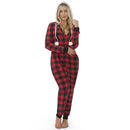 Women Red Plaid Pajamas Outfit with Hood, Flannel Sherpa Lined Hoody Pajamas