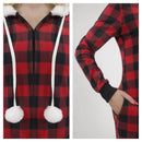Women Red Plaid Pajamas Outfit with Hood, Flannel Sherpa Lined Hoody Pajamas