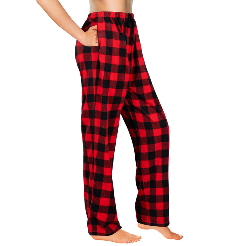 Red and Black Plaid Pajama Pants, Polar Fleece Christmas Pajama Pants