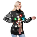Women’s Christmas Reindeer Ugly Long Sweater LED Light Up Sweater