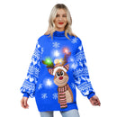 Women’s Christmas Reindeer Ugly Long Sweater LED Light Up Xmas Sweater