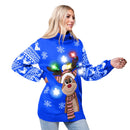 Women’s Christmas Reindeer Ugly Long Sweater LED Light Up Xmas Sweater