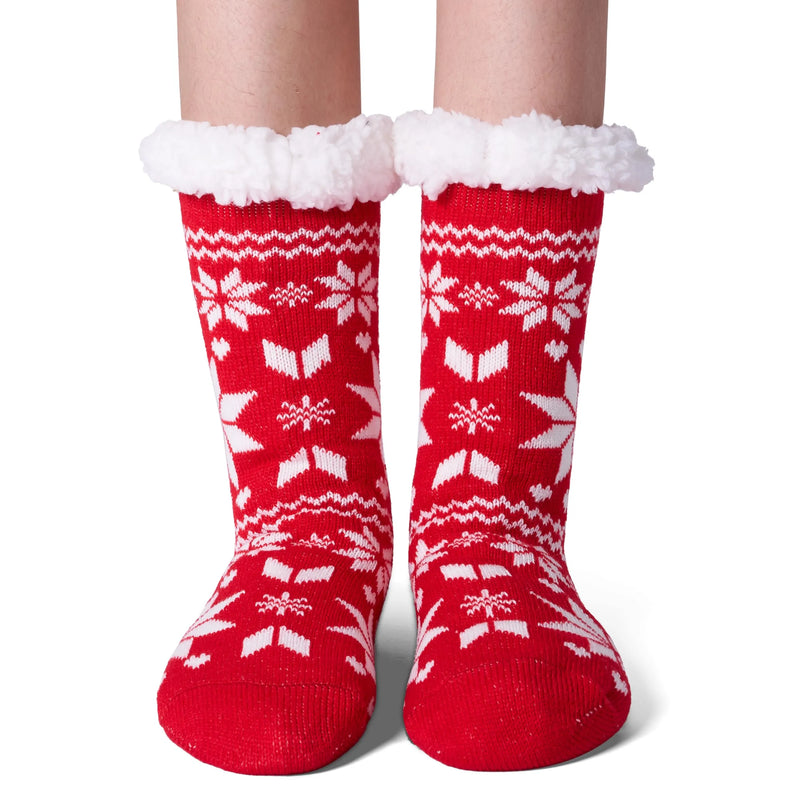Womens Fleece Lining Fuzzy Slipper Socks, Non Slip Warm Soft Crew Socks