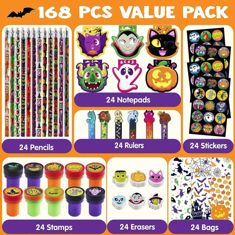 JOYIN 168PCS Halloween Stationery Set, Art Set for Kids' Birthday Gifts, 24 Pack Halloween Themed Stationery Set