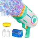 Play-Act 69 Holes Bubble Machine Guns Toys, Bazooka Rocket Shape Bubble Gun for Kids Adults, Colored Lights Blaster Blower with Solution