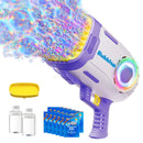 Play-Act 69 Holes Bubble Machine Guns Toys, Bazooka Rocket Shape Bubble Gun for Kids Adults, Colored Lights Blaster Blower with Solution,purple