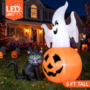 JOYIN 5 FT Lighted Ghost on Pumpkin with Black Cat - Halloween Inflatable