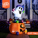 5FT Halloween Inflatable Ghost Gripping Pumpkin Candy with LED