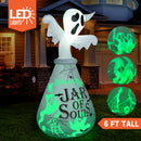 Halloween Inflatable Ghost in Jar 6ft with Green LED Lights