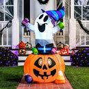 5FT Halloween Inflatable Ghost Gripping Pumpkin Candy with LED