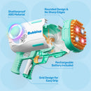 Play-Act 69 Holes Bubble Machine Guns Toys, Bazooka Rocket Shape Bubble Gun for Kids Adults, Colored Lights Blaster Blower with Solution