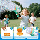 Play-Act 69 Holes Bubble Machine Guns Toys, Bazooka Rocket Shape Bubble Gun for Kids Adults, Colored Lights Blaster Blower with Solution