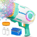 Play-Act 69 Holes Bubble Machine Guns Toys, Bazooka Rocket Shape Bubble Gun for Kids Adults, Colored Lights Blaster Blower with Solution