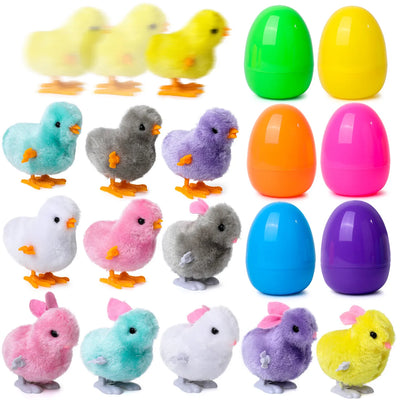 12Pcs 3.7in Colorful Wind-Up Jumping Animals with Easter Eggs Bursting