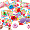 28Pcs Mochi Squishy Toys with Kids Valentines Cards for Classroom Exchange Gift