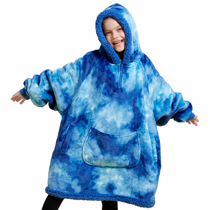 Kids' Sherpa Wearable Blanket-Dark Blue Tie Dye