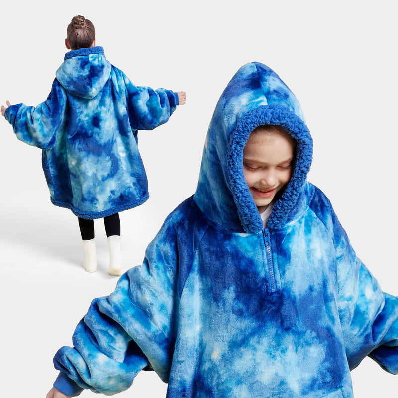 Kids' Sherpa Wearable Blanket-Dark Blue Tie Dye