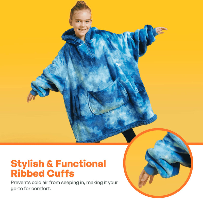 Kids' Sherpa Wearable Blanket-Dark Blue Tie Dye