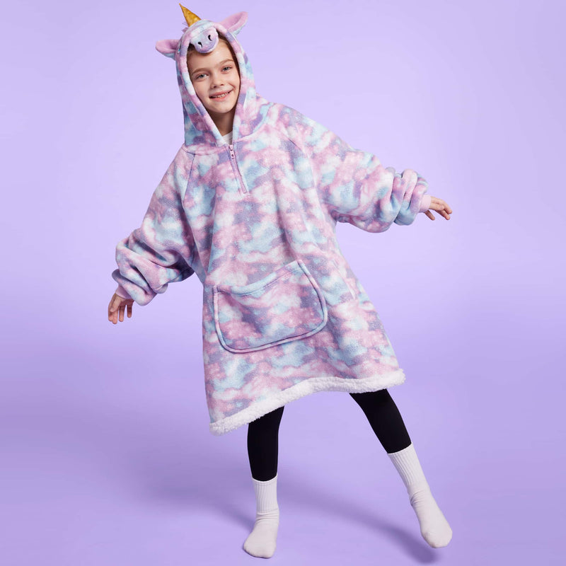 Kids' Sherpa Wearable Blanket-Unicorn Shape