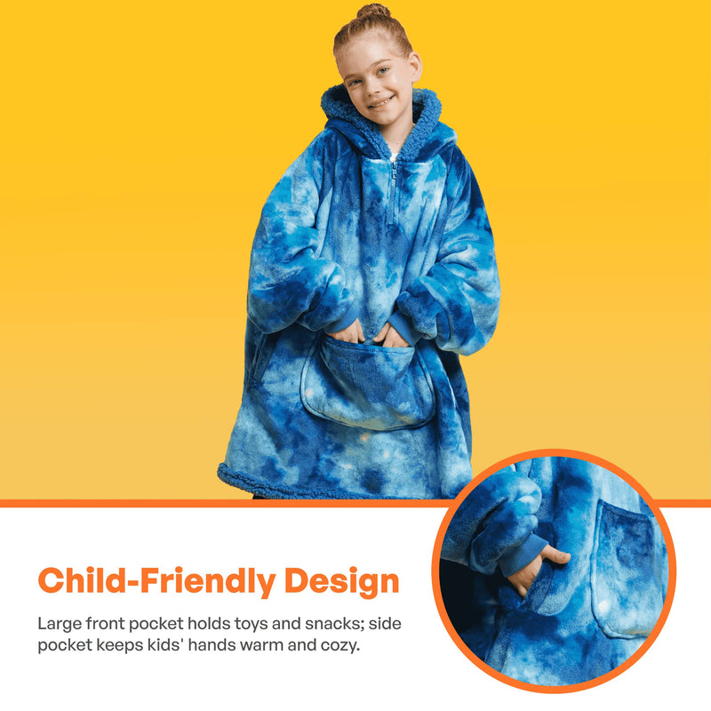 Kids' Sherpa Wearable Blanket-Dark Blue Tie Dye