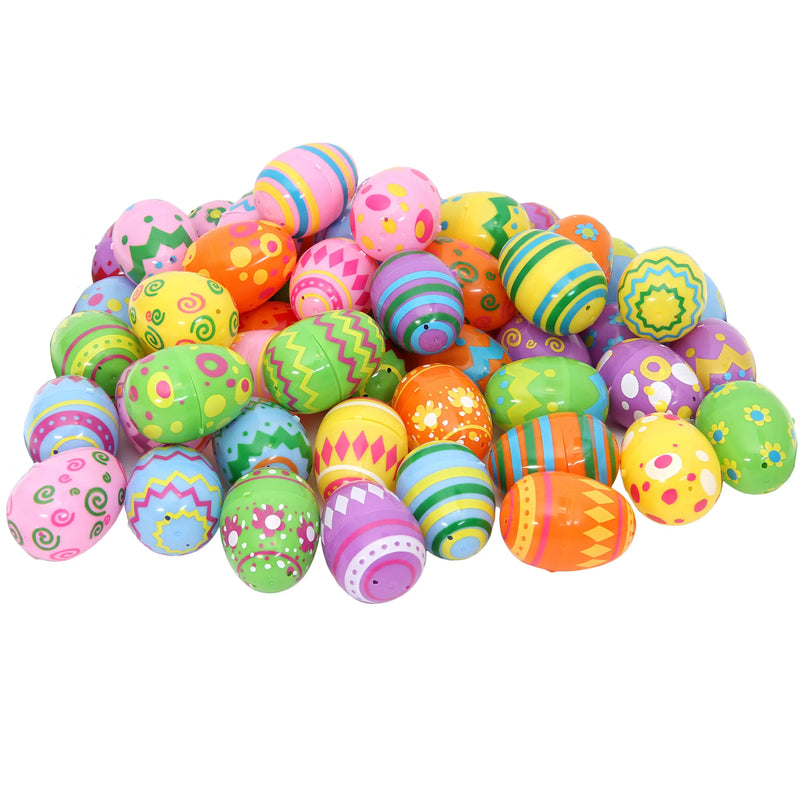 100Pcs Bright Printed Plastic Easter Egg Shells 2.3in