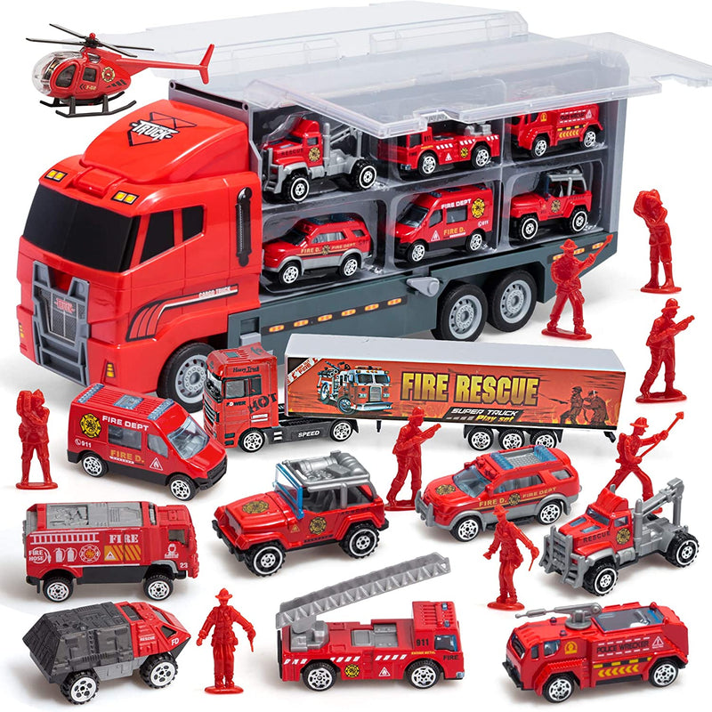 10 in 1 Die Cast Fire Engine Vehicles with Carrier Truck