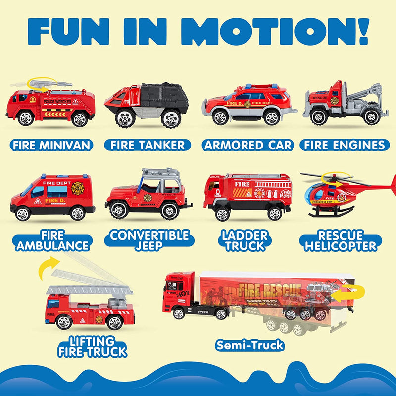 10 in 1 Die Cast Fire Engine Vehicles with Carrier Truck