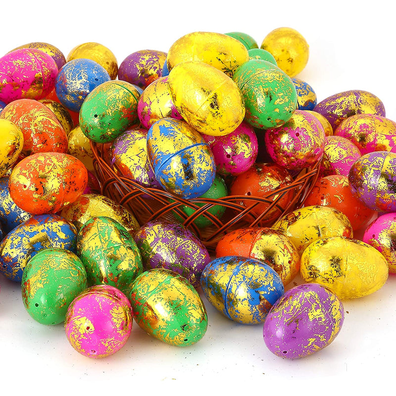 72Pcs Sparkling Gold Colorful Assortment Fillable Easter Egg Shells 2.5in