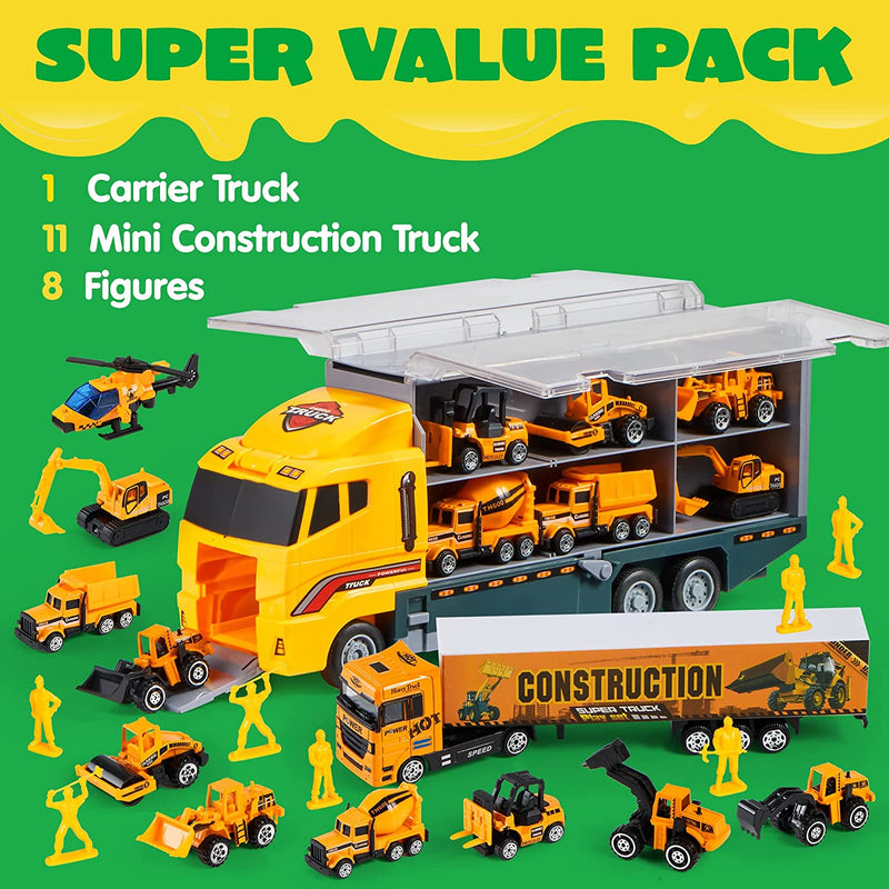11 in 1 Diecast Construction Vehicles with Carrier Truck