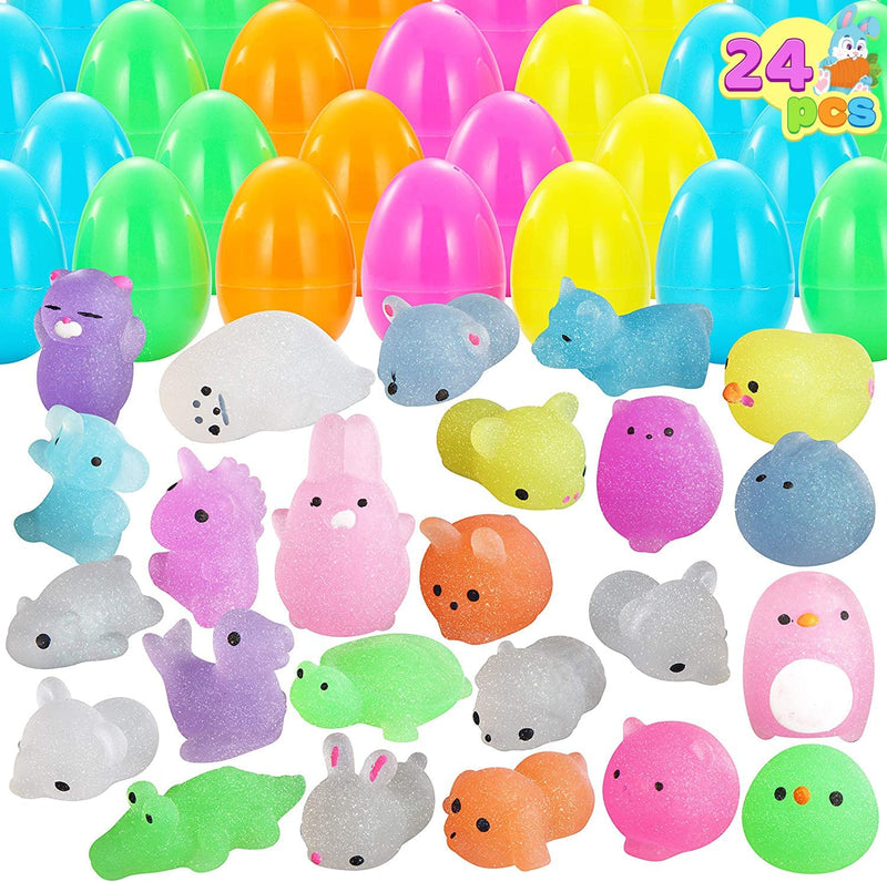 24Pcs 2.36in Pre-filled Easter Eggs Containing Mochi Squishy Toys for Easter Egg Hunt