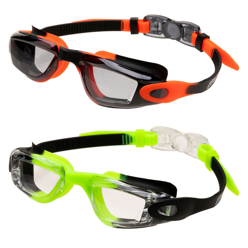 2 Pack Kids Swimming Goggles (Red Black & Green Black)
